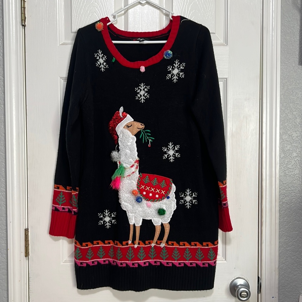 Womens Llama Tunic Ugly Sweater - 33 Degrees